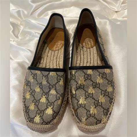 gucci gold bee espadrilles|Gucci espadrilles wedges.